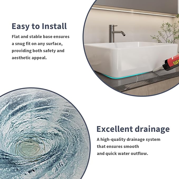 19"X15" Bathroom Vessel Sink Rectangular Above Counter White Porcelain Ceramic Modern Vanity Sink Rectangle Art Basin
