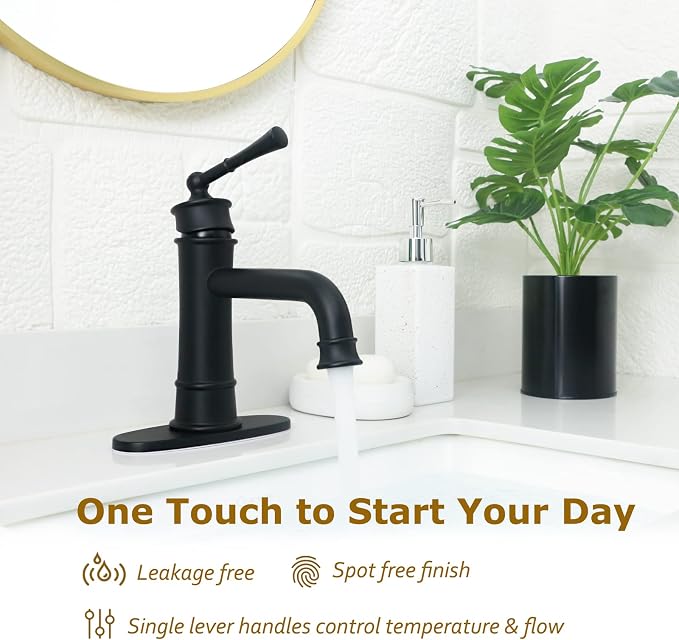 Antique Brass Bathroom Faucet,Matte Black Bathroom Sink Faucet | 1 or 3 Hole, With Pop Up Drain & Supply Lines Included, Ideal for Vanity, Lavatory, RV, Farmhouse