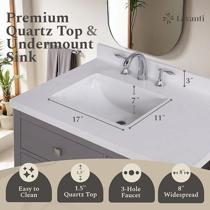 Lavanti Oakford 36 Inch Bathroom Vanity with Sink – Stylish Gray Vanity Bathroom with Storage Cabinet – Modern Bathroom Vanities with Single Vanity Sink & Quartz Countertop
