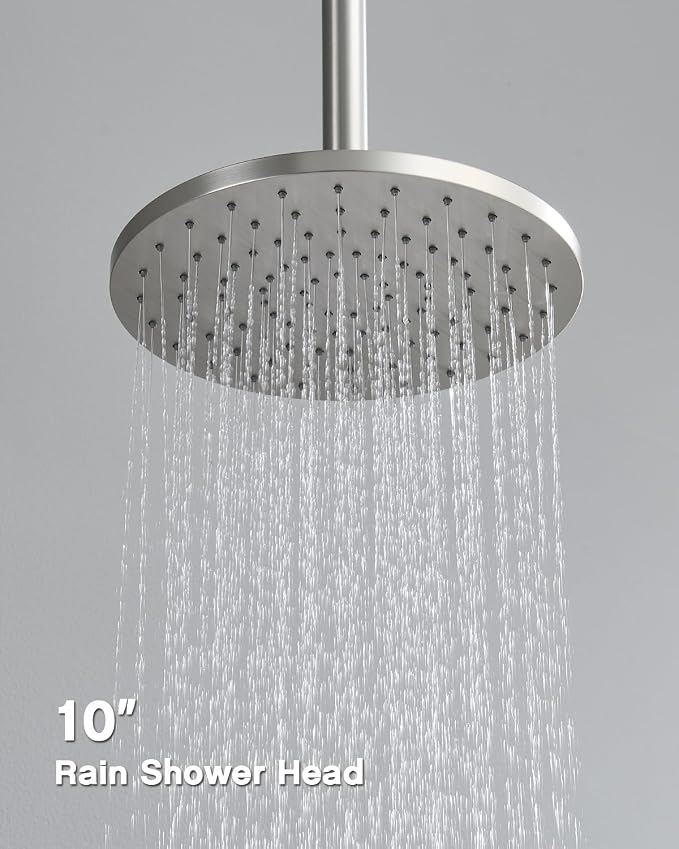 Iriber Brushed Nickel Shower head with Handheld,8"+10" Shower Faucet Set | 10 Inch Ceiling +8 Inch Wall Mount Dual Shower Heads,Push Button Diverter,3 Setting Handheld,Pressure Balance Valve Cartridge