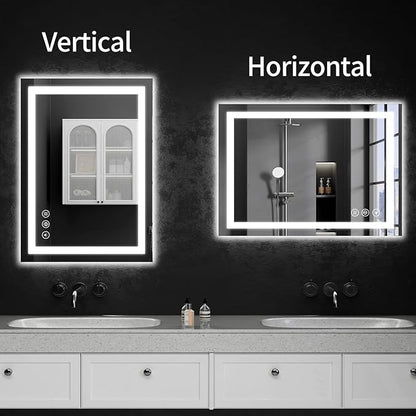 20"x28" LED Bathroom Mirror with Lights, Dimmable, Anti-Fog, Lighted Bathroom Vanity Mirror for Wall, Backlit + Front Lit, Memory Function, Shatter-Proof, Tempered Glass