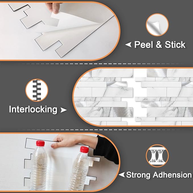 VAOVI Peel and Stick Tile Stone Backsplash for Kitchen Wall(10pcs,White S)