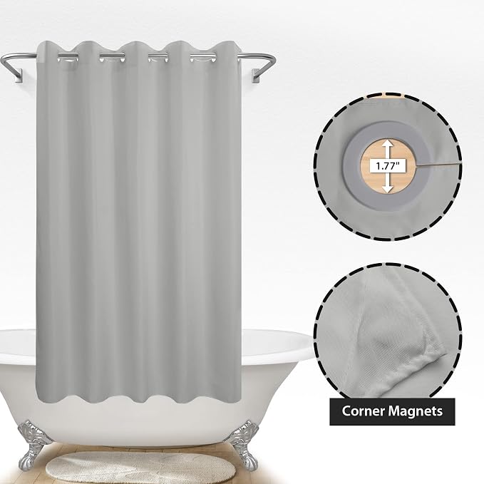 River Dream No Hook Hotel Cloth Grey Shower Curtain Soft Microfiber & Waterproof - Fabric Shower Curtain or Liner, Washable & Bottom Magnets, Gray, 71x74 | Waterproof Microfiber, Bottom Magnets, Soft Washable Fabric Shower Curtain or Liner, 71W x 74H