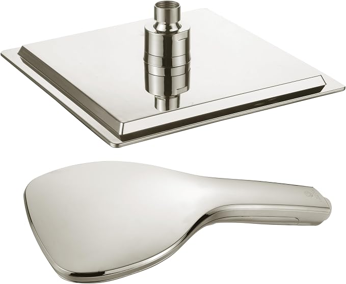 DreamSpa Ultra-Luxury 9-inch Square Rainfall & Handheld Shower Head Combo | Enjoy Extra-wide Flow Coverage and Convenient Push-button Hand Shower Mode Control. Premium Stainless Steel Hose / Nickel
