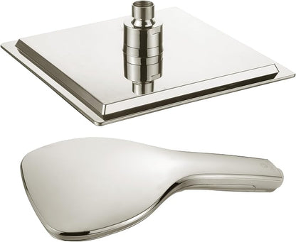 DreamSpa Ultra-Luxury 9-inch Square Rainfall & Handheld Shower Head Combo | Enjoy Extra-wide Flow Coverage and Convenient Push-button Hand Shower Mode Control. Premium Stainless Steel Hose / Nickel