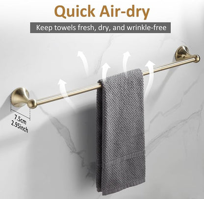 BGL Bathroom Accessories Set, Brushed Brass Towel Holder for Bathroom, 4-Piece Towel Ring, Robe Hook, Toilet Paper Holder Wall Mounted
