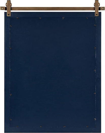 Kate and Laurel Skylan Modern Farmhouse Decorative Wood Framed Wall Mirror; 22 x 28; Navy and Antique Gold; Barn Door-Inspired Wall Hanging Mirror for Bathroom or Living Room Uses
