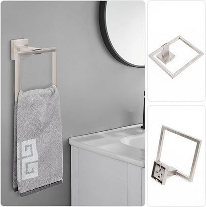 NearMoon 5 Pieces Bathroom Hardware Set 304 Stainless Steel, Square Towel Rack Kit - 24" Towel Rod + Towel Ring + Toilet Paper Holder + 2 Robe Hooks, Wall Mounted Bath Accessories (Brushed Nickel)