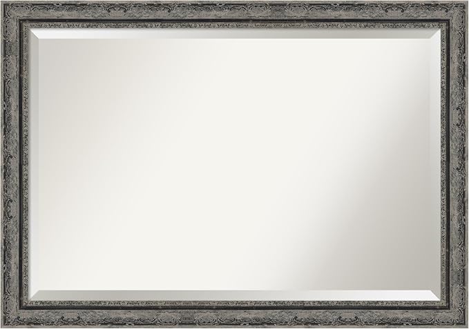 Amanti Art Black Bathroom Mirror for Over Sink, 28x40 Filigree Matte Black Rectangle Vanity Mirror, Large Traditional Frame, Hangs Horizonally and Vertically, Bathroom Wall Decor, Beveled Edge