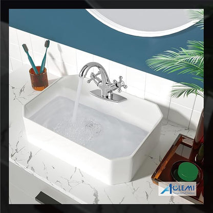 Aolemi Bathroom Sink Faucet Single Hole Cold and Hot Double Handle Cross Knobs Vanity Vessel Sink Basin Mixer Tap with Deck Cover Plate Without Pop Up Drain Polish Chrome