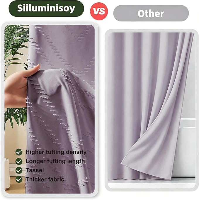 Siiluminisoy Extra Long Boho Shower Curtain Purple Woven Fabric 78 in Shower Curtain, Tufted Chevron Striped, 72 x 78, Modern Chic Textured Minimalist Cute Shower Curtain for Bathroom