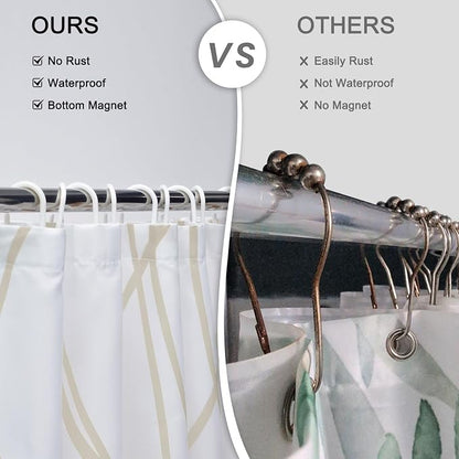 Striped Shower Curtain for Bathroom, Beige Khaki, 72" W x 84" L | with Hooks, Modern Hotel Style, Water Repellent, Washable, Weighted Hem
