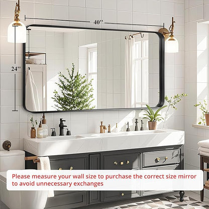 Fabuday Bathroom Mirror with Black Frame - 24x40 Inch Rectangle Wall Mounted Mirrors for Over Sink, Modern Farmhouse Style, Horizontal or Vertical Hanging, Matte Finish, Durable Construction