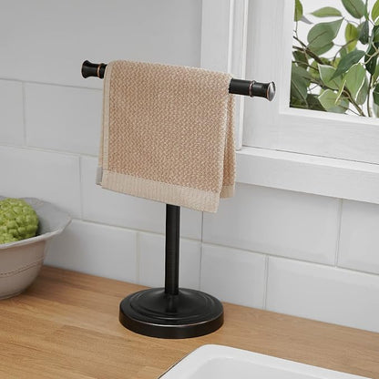 RUMOSE Oil Rubbed Bronze Hand Towel Holder Stand Countertop Towel Rack | 13 Inch Bathroom Kitchen Vanity T-Shape Towel Stand Free Standing Stainless Steel Towel Bar Towel Ring