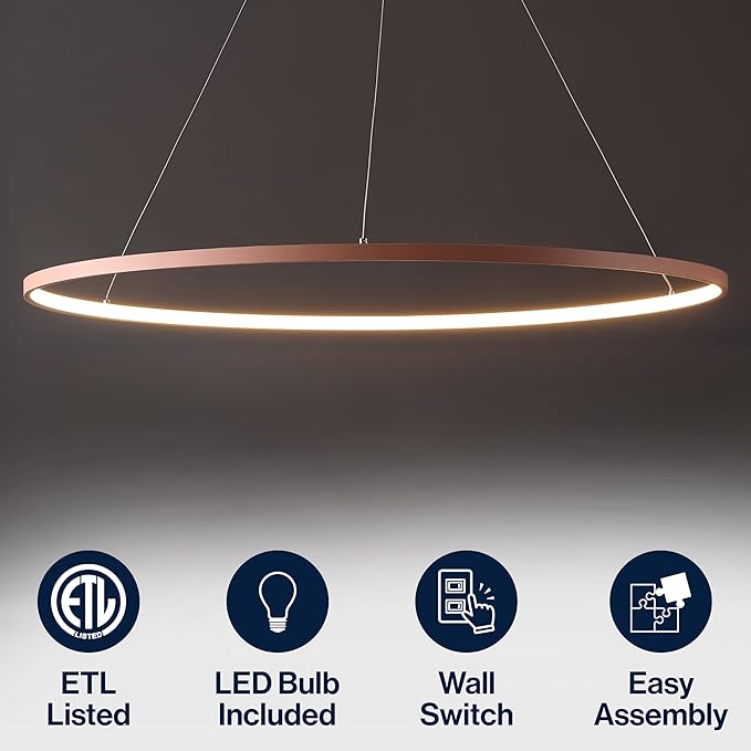 JONATHAN Y 35" Matte Pink Modern Integrated LED Pendant Light, Dimmable Round Hoop Chandelier for Kitchen Island, Dining Room, Adjustable Height Metal Hanging Light (JYL7220B)