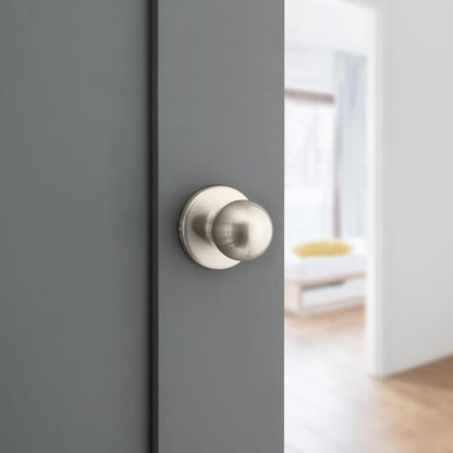 Kwikset Polo Interior Passage Door Knob, Handle for Closet and Hallway Doors, Non-Locking Doorknob in Satin Nickel, with Microban Protection (Pack of 2)