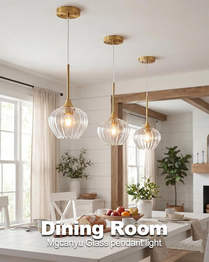 2-Pack Glass Pendant Lights Kitchen Island, 7.7" Modern Gold Pendant Lighting Adjustable Hanging Light Fixtures for Kitchen, Dining Room, Bathroom, Bedroom