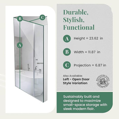 Renovators Supply Infinity Corner Medicine Cabinet with Mirror - Triple Shelf Storage Cabinet - Modern Wall Mount Medicine Cabinet - 23.6 in., Right Open, Polished Stainless Steel, Pack of 1