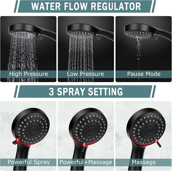 Filtered Shower Head with Handheld, High Pressure Rainfall Shower Head | Filter for Hard Water, Removes Chlorine & Impurities, 60'' Hose, Adjustable Holder, Chrome Finish (Black)