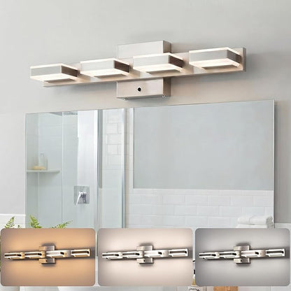mirrea 24" 4 Light 3CCT LED Brushed Nickel Bathroom Vanity Light Fixture | Over Mirror,Bathroom lighting,3000K/4000K/5000K ,Dimmable,Rust-resistant,Moisture-resistant,Acrylic shade,Wall Mount
