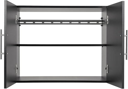Prepac HangUps 30" Upper Garage Cabinet, Bathroom Cabinet Wall Mount, Ideal for Garage, Kitchen and Laundry Organization 30" W x 24" H x 16" D, Black