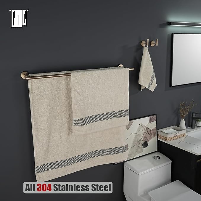 JQK Double Bath Towel Bar, 33 Inch 304 Stainless Steel Thicken 0.8mm Towel Rack for Bathroom, Towel Holder Champagne Bronze Wall Mount, Useable Length 30 Inch, TB100L30-CB