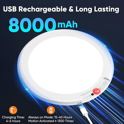 Rechargeable Motion Sensor Ceiling Light, Battery Operated Closet Light | Wireless Battery Powered LED Shower Light, Magnetic Cordless Ceiling Light with Remote, Overhead Lamp for Pantry Shed Hallway