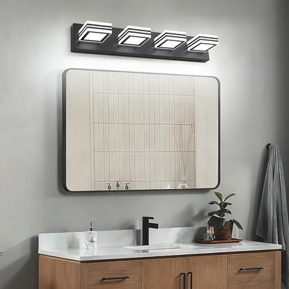 SOLFART Bathroom Vanity Light Over Mirror - 4 Light Led Vanity Light Fixture 26inch Matt Black Lights for Bath