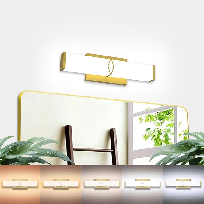 16 Inch Bathroom Vanity Light 2000LM, AC 120V 5CCT Modern Bathroom Lighting Fixtures Over Mirror Dimmable, 20W Gold LED Vanity Lighting Fixtures Wall Sconce ETL Certified, 1Pack