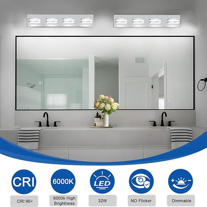 IZORRO LED Modern Bathroom Lights Fixtures(4-Light,Dimmable),Chrome Acrylic Wall Lighting,Vanity Lights for Bathroom Over Mirror - 6000k 24In （No Assembly Required）