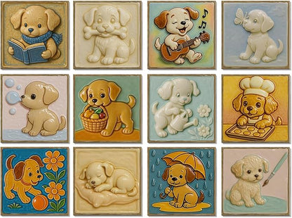 Easy Peel Stick wall Tile Stickers 6x6in Stick on backsplash Tiles,12Pcs | removable 3D tile for kitchen RV bathroom laundry backsplash decor,Ultra-high-definition printed puppy pattern