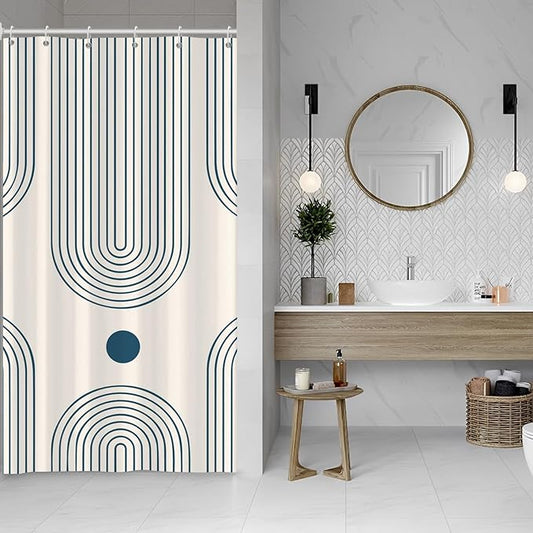Mid Century Modern Shower Curtain Abstract Minimalist Arch Sun Lines Geometric Aesthetic Bath Curtain Boho Bathtub Decorations Waterproof Fabric Bathroom Curtain with Hooks 36x72 inch
