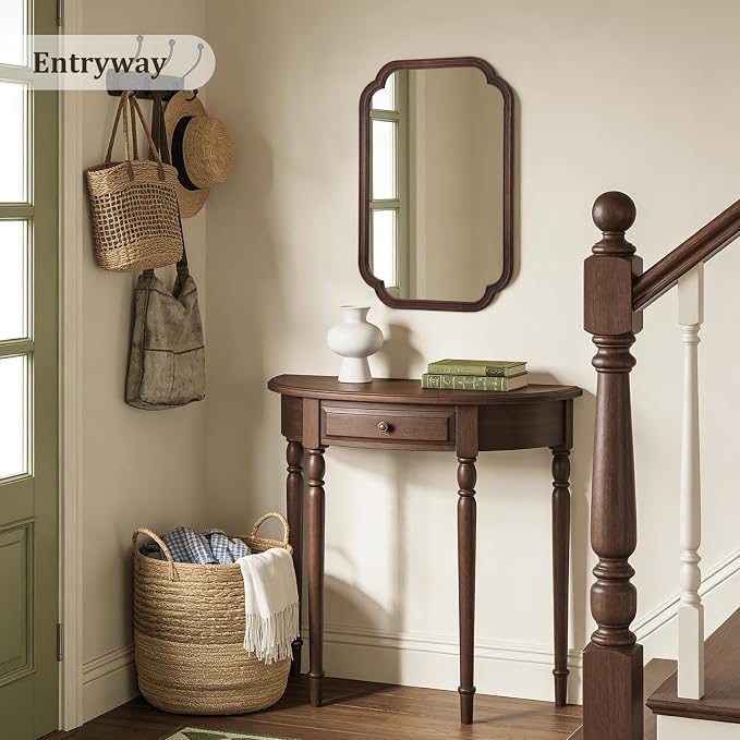 22" x 30" Wood Mirror Rounded Corner Arch Wall Mirror with Wood Frame for Entryway, Living Room or Bedroom Home Decor [22" x 30" Walnut Color]