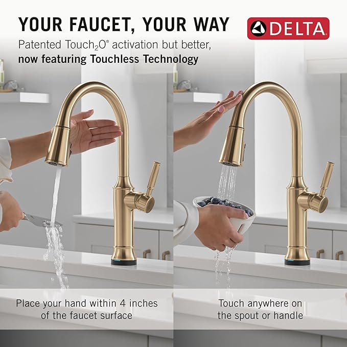 Delta Faucet Renaldi Touchless Kitchen Faucet with Touch Technology, Gold Kitchen Sink Faucet, Delta ProClean Kitchen Faucet, Pull Down Kitchen Faucet, Lumicoat Champagne Bronze 9184TL-CZ-PR-DST