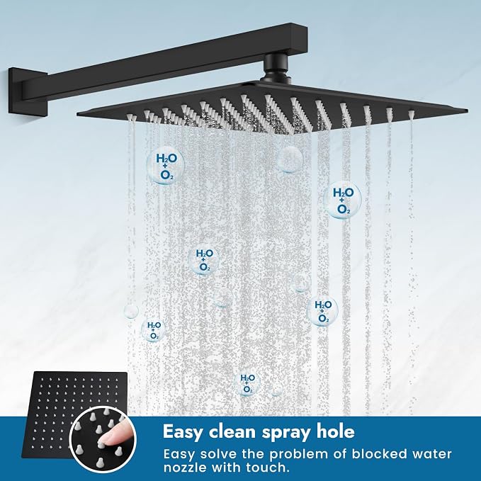 Matte Black Shower Faucet Set, 10 Inch Rain Shower System with Valve | Complete Rain Shower Set with Valve, Single Handle Wall Mount Design