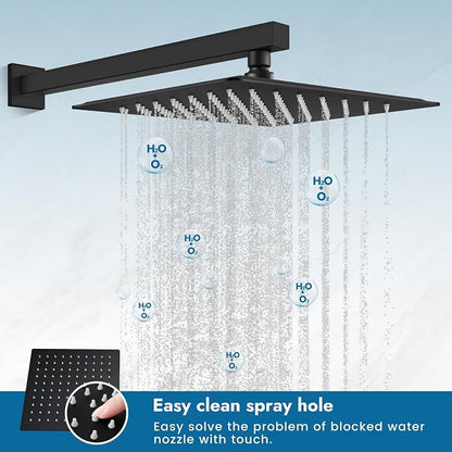 Matte Black Shower Faucet Set, 10 Inch Rain Shower System with Valve | Complete Rain Shower Set with Valve, Single Handle Wall Mount Design