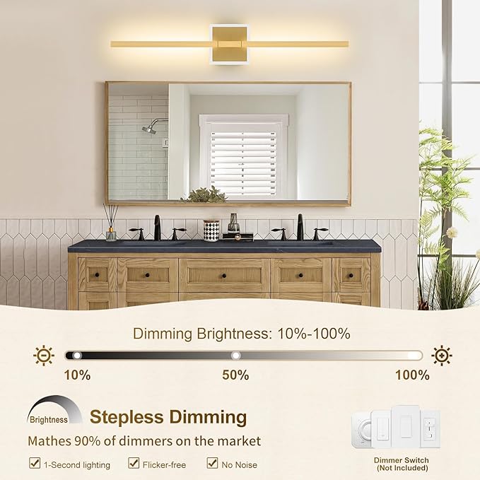 Gold Bathroom Vanity Light Fixtures Over Mirror, Modern 5CCT Adjustable Led Vanity Lights Fixture with RGB Ambiance Lighting, 24 Inch Bar Bathroom Sconce Picture Lights for Wall