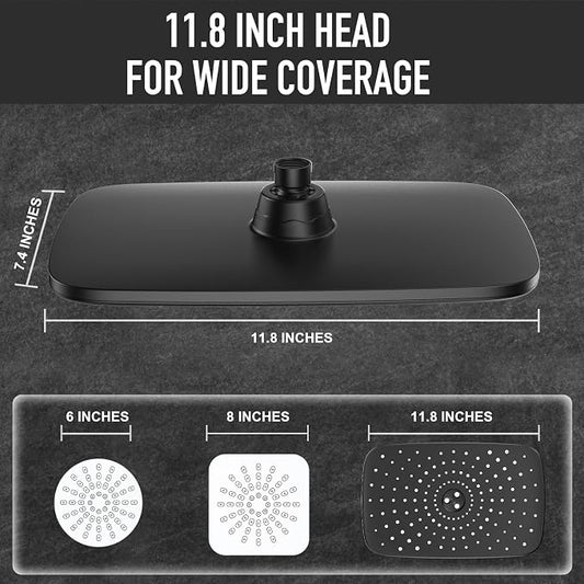 Veken 11.8“ Rain Shower Head with Handheld,Dual High Pressure Shower Heads | 5-mode Hand Held Spray with Hose,Wide Detachable Rainfall,Dual Showerhead Combo,Bathroom Accessories,Easy Install,Decor,Black