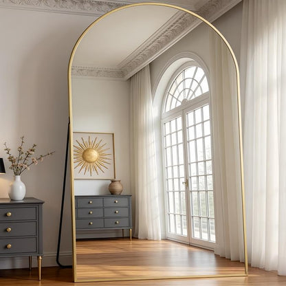 Dewfig Arched Full Length Mirror, 90"x46" Large Floor Mirror, Gold | Aluminum Alloy Frame Oversized Full Body Mirror, HD Shatterproof Tempered Glass, Lean/Stand/Wall for Living Room,Bedroom