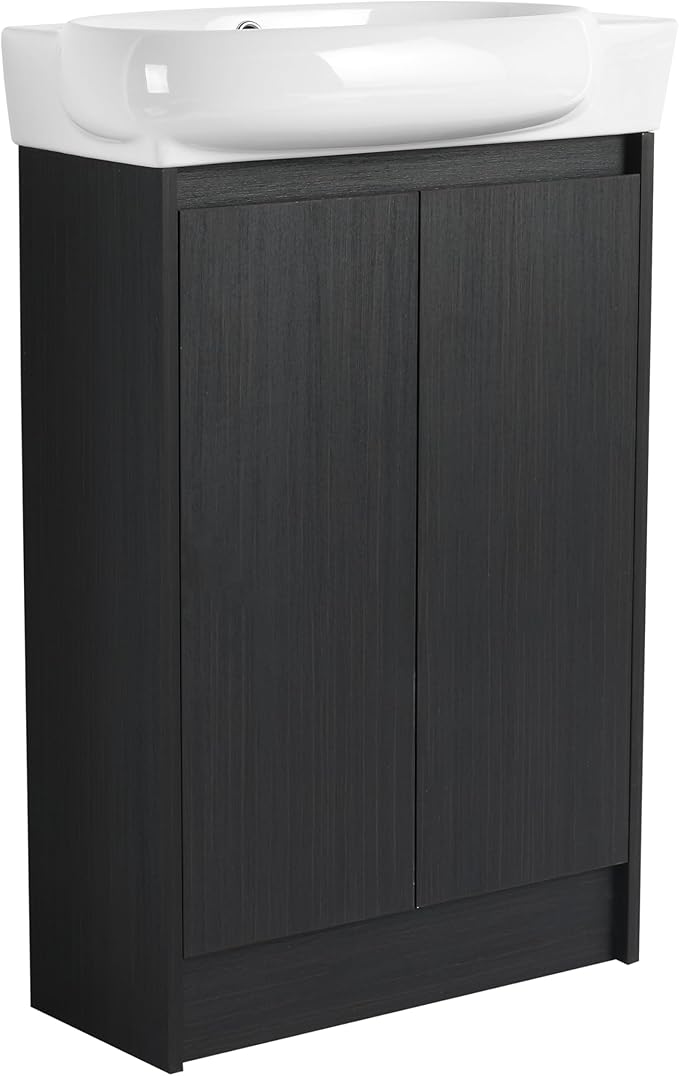 Malwee 23 Inch Freestanding Bathroom Vanity with Sink, 23'' Floor Stand Single Sink Bathroom Vanity Combo, Modern Black Cabinet Set with 2 Doors and Ceramics Basin Top, Ajustable Shelf.MA02923BCT