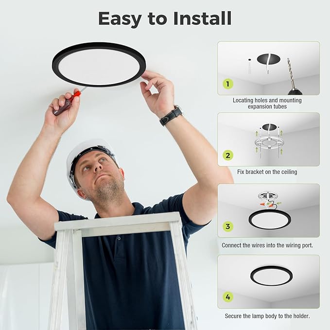 hepside 8Pack LED Flush Mount Ceiling Light Fixture, 9Inch 18W, Dimmable&3000K/3500K/4000K/5000K/6500K Adjustable Low Profile Ceiling Lights, Round Flat Ceiling Light for Closet,Kitchen,Hallway-Black