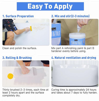DWIL Tub Paint, Tub and Tile Refinishing Kit 33oz with Tools, Tile Refinishing Kit Bathtub Paint Water Based &Low Odor, Easy to Use Sink for Bathroom Kitchen, Semi-Gloss Light Grey, 50-55sq.ft