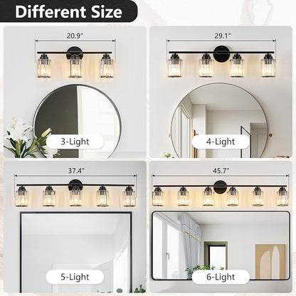 3-Light Black Bathroom Light Fixture, Modern 20.9" Bathroom Vanity Light, Vanity Light with Clear Crystal Shades, E26 Base Wall Sconces Over Mirror for Bathroom, Bedroom, Hallway