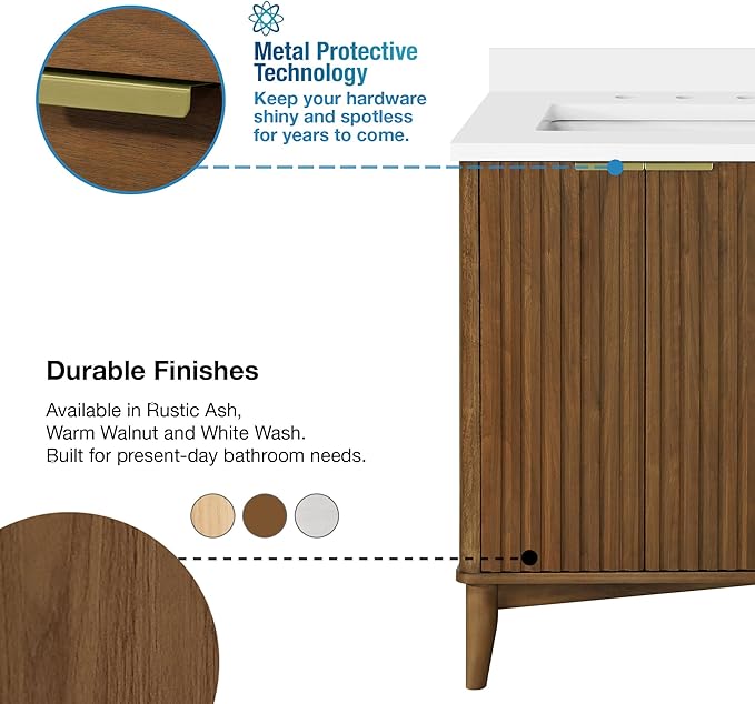 OVE Decors Indy 60 in. Undermount Double Sink Bathroom Vanity with White Engineered Marble Top, Warm Walnut