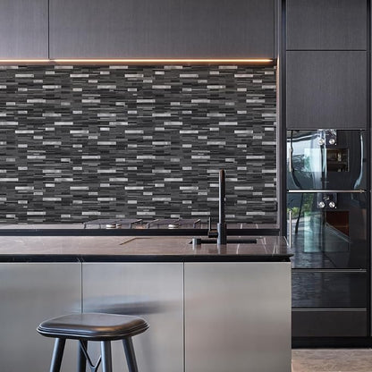 STICKGOO Peel and Stick Backsplash Tile, Stick on Backsplash for Kitchen and Bathroom, Black Grey Wood Look PVC Mixed Metal Silver Self Adhesive Wall Tiles(Sample)