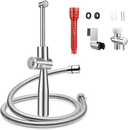 Handheld Bidet Sprayer for Toilet, Leak-Proof Stainless Steel Toilet Sprayer, Adjustable Spray Angle & Water Pressure, Toilet Bidet Sprayer for Personal Care, Elderly, Postpartum (Silver)