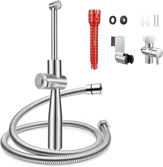Handheld Bidet Sprayer for Toilet, Leak-Proof Stainless Steel Toilet Sprayer, Adjustable Spray Angle & Water Pressure, Toilet Bidet Sprayer for Personal Care, Elderly, Postpartum (Silver)