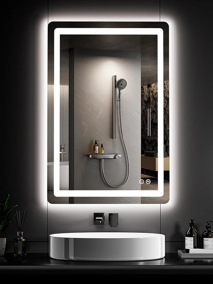 LED Bathroom Vanity Mirror with Lights, 36"x24" Lighted Wall Mirror | Front and Backlit, Anti Fog, Dimmable 3 Color Lighting, Memory Function, Shatterproof Glass, Plug in or Hardwired