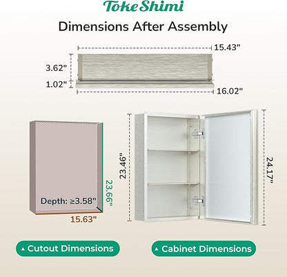 TokeShimi 16 x 24 Medicine Cabinet Mirror, Assembly Required, Brushed Nickel Mirror Medicine Cabinet Bathroom, Beveled Aluminum Frame, Wall Mounted or Recessed, Tempered Glass
