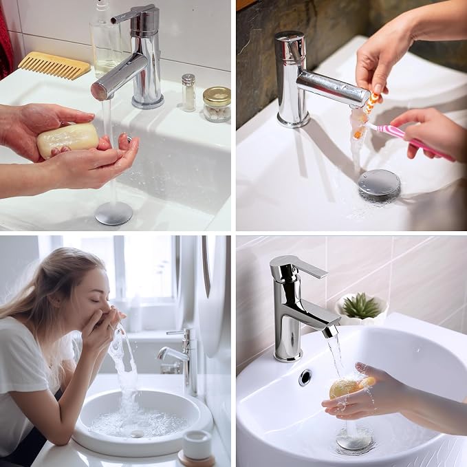 Hibbent 2 Pack All Metal Upgraded Bathroom Sink Stopper, Universal Pop Up Sink Drain Strainer, Brass Bullet Core Push Type Stopper for 1.1''~2.3''' Basin, Anti Clogging Drain Filter, Brushed Nickel
